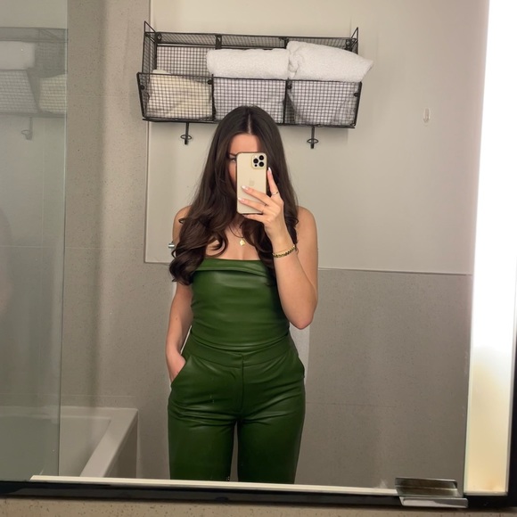 Zara Pants - Green Faux leather pants and bodysuit